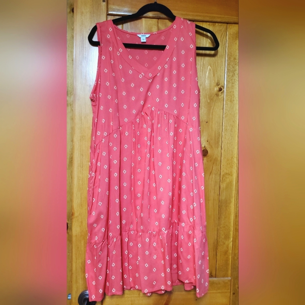 Sonoma Coral Sleeveless Dress with Beige Pattern